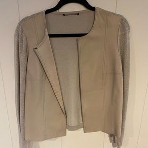 Luisa Cerano Leather Front Metallic Cardigan